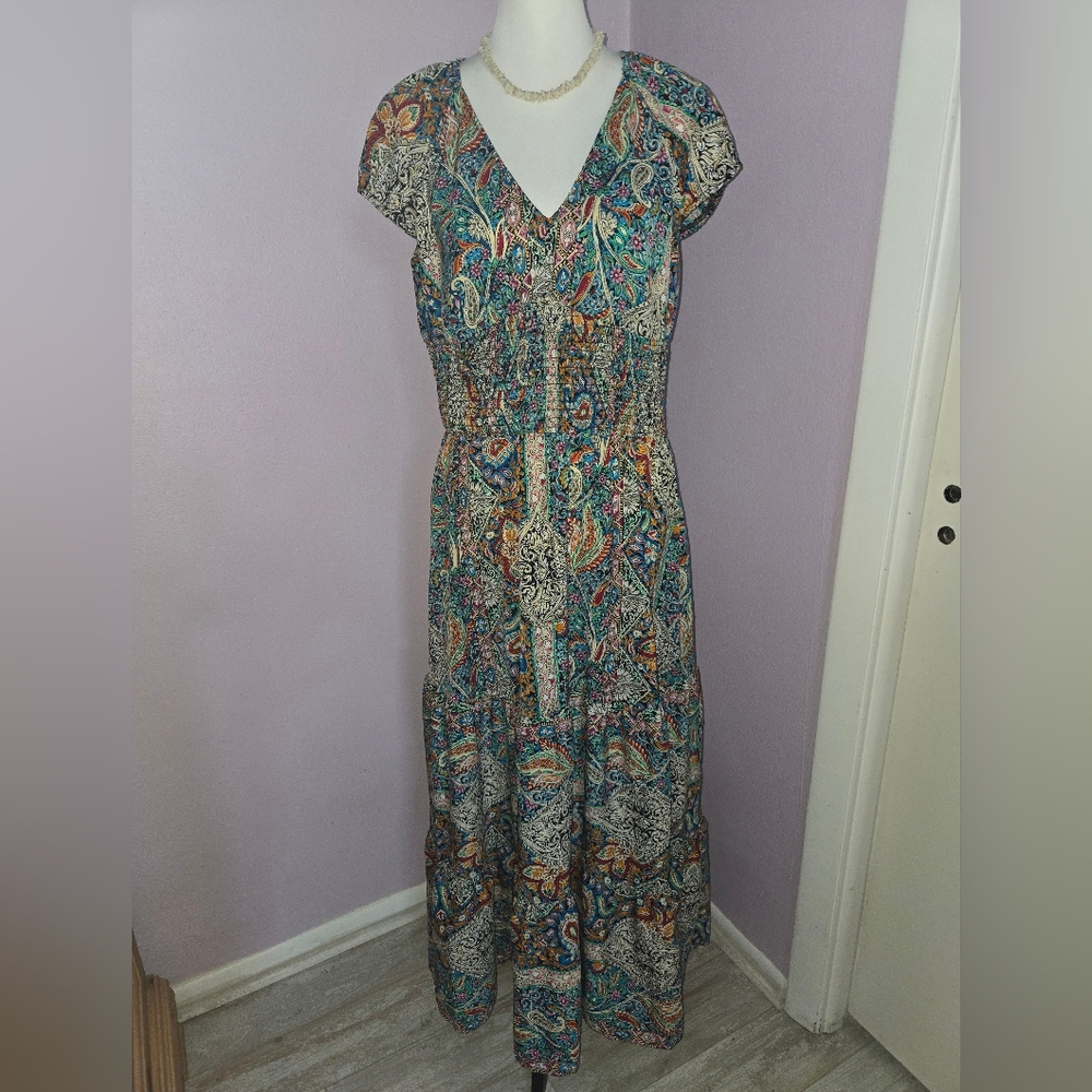 Green and Teal Ruched Front Maxi Sundress